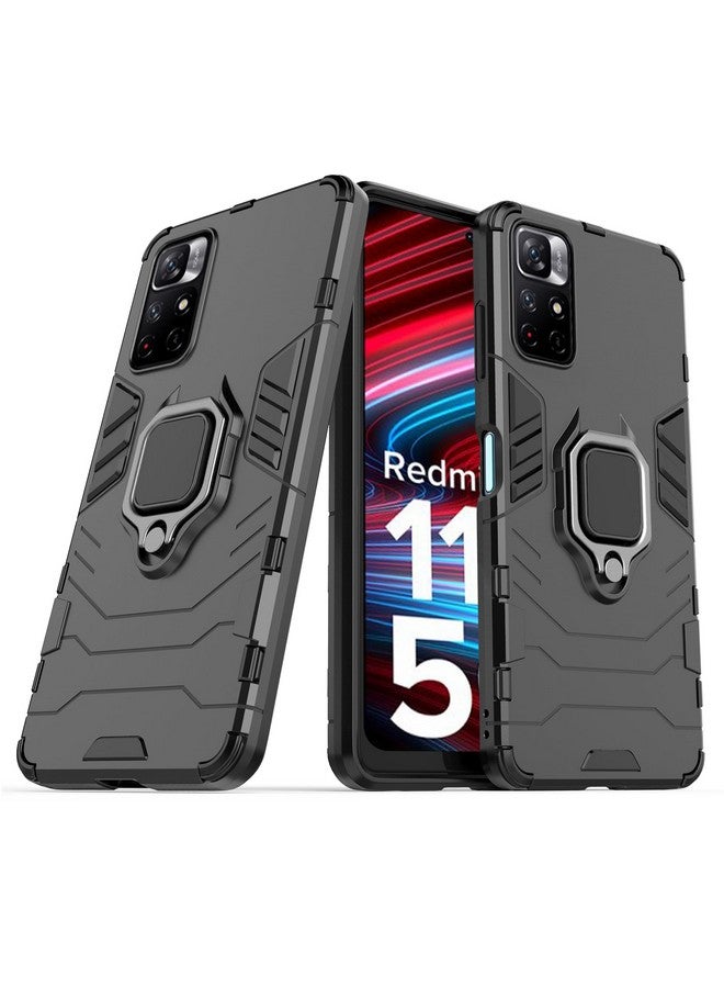 سيدو جراب CEDO المتين لهاتف Redmi Note 11T (5G) / Poco M4 Pro (5G) | حامل حلقي دوار وحامل مدمج | درع عسكري | غطاء خلفي ممتص للصدمات (أسود) - Image 1