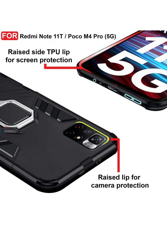سيدو جراب CEDO المتين لهاتف Redmi Note 11T (5G) / Poco M4 Pro (5G) | حامل حلقي دوار وحامل مدمج | درع عسكري | غطاء خلفي ممتص للصدمات (أسود) - Image 4