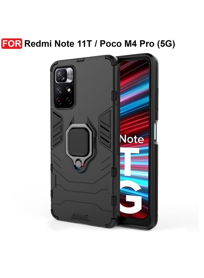 سيدو جراب CEDO المتين لهاتف Redmi Note 11T (5G) / Poco M4 Pro (5G) | حامل حلقي دوار وحامل مدمج | درع عسكري | غطاء خلفي ممتص للصدمات (أسود) - Image 2