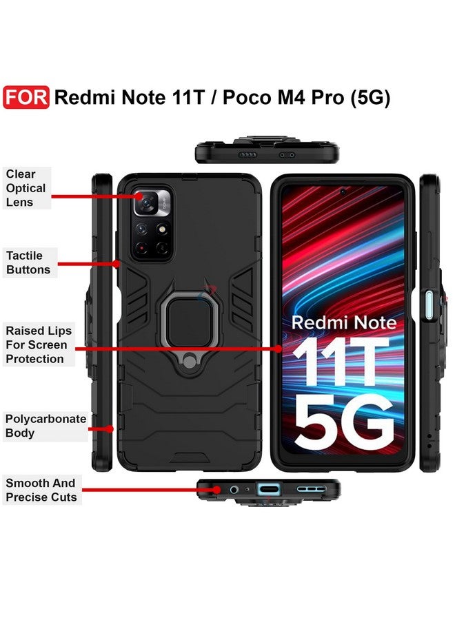 سيدو جراب CEDO المتين لهاتف Redmi Note 11T (5G) / Poco M4 Pro (5G) | حامل حلقي دوار وحامل مدمج | درع عسكري | غطاء خلفي ممتص للصدمات (أسود) - Image 3