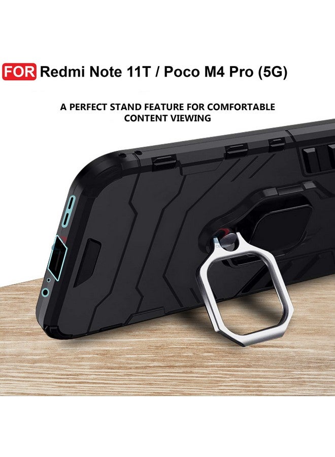 سيدو جراب CEDO المتين لهاتف Redmi Note 11T (5G) / Poco M4 Pro (5G) | حامل حلقي دوار وحامل مدمج | درع عسكري | غطاء خلفي ممتص للصدمات (أسود) - Image 5