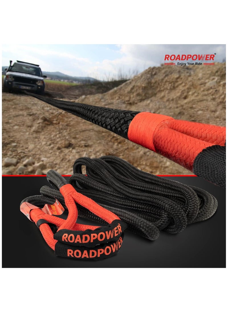 RoadPower - حبل الاسترداد الحركي حزام شديد التحمل للطرق الوعرة لمركبات UTV وATV والشاحنات والسيارات وأحزمة مرنة فائقة لمعدات السحب لـ 14 طنًا و9 أمتار - Image 1