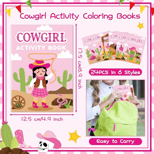 JAPBOR Cowgirl Activity Coloring Books 24PCS Mini Western Theme Activities Color Book Bulk for Kids Party Favor Wild West Hat Boot Cactus Colour Pages for Birthday Gifts Class Drawing Painting Game - Image 5