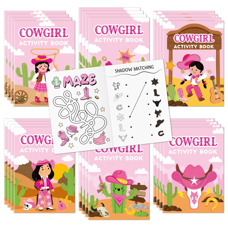JAPBOR Cowgirl Activity Coloring Books 24PCS Mini Western Theme Activities Color Book Bulk for Kids Party Favor Wild West Hat Boot Cactus Colour Pages for Birthday Gifts Class Drawing Painting Game - Image 3