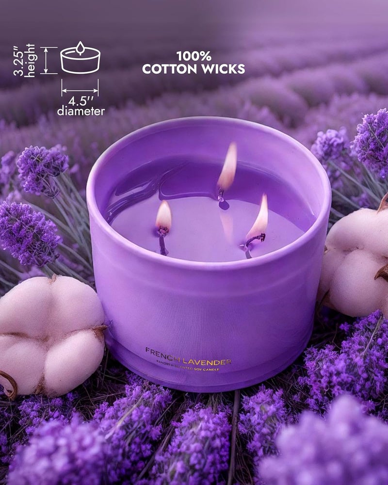 96NORTH Luxury Lavender Soy Candle | Large 3 Wick Jar Candle | Up to 40 Hours Burning Time | 100% Natural Soy Wax | Relaxing Aromatherapy Aesthetic Candle | Housewarming Gift for Women and Men - Image 5