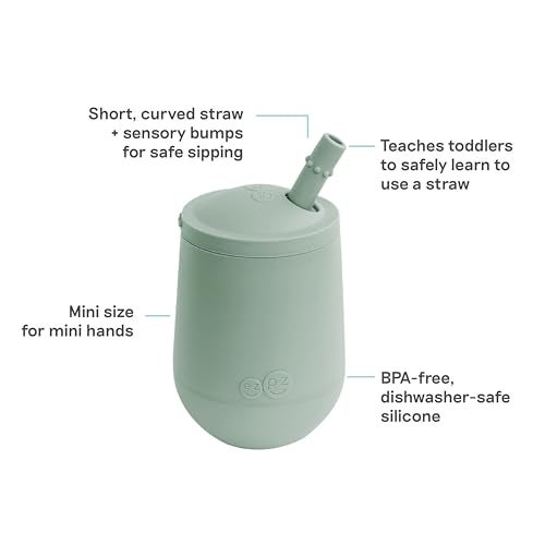 ezpz Mini Cup + Straw Training System (Sage) - 9 Months+ - 100% Silicone Training Cup for Infants + Toddlers - Designed by a Pediatric Feeding Specialist - Image 3