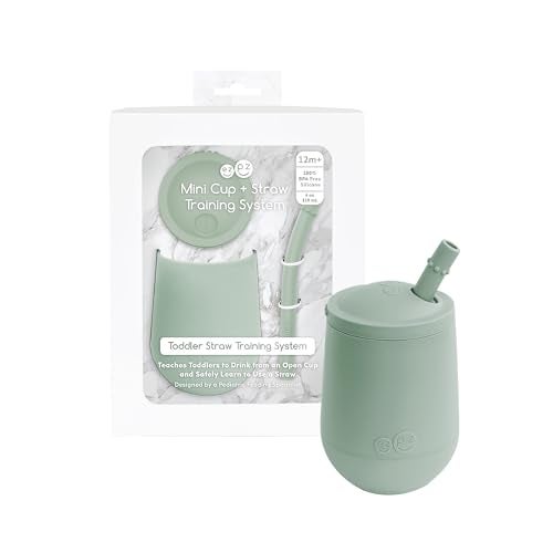 ezpz Mini Cup + Straw Training System (Sage) - 9 Months+ - 100% Silicone Training Cup for Infants + Toddlers - Designed by a Pediatric Feeding Specialist - Image 1
