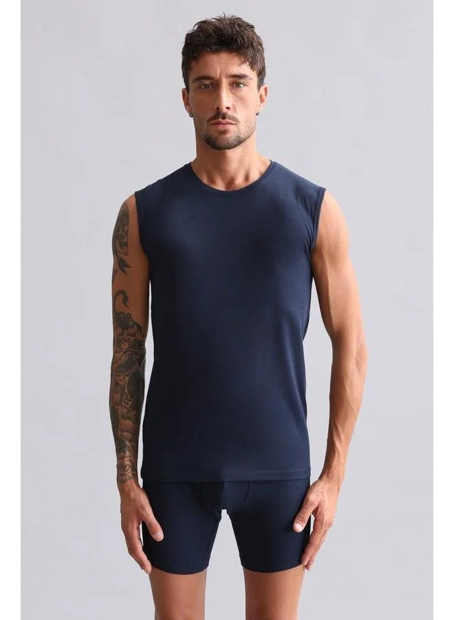 Aytuğ Cotton Modal by TENCEL HERCULES Slim Fit Bicycle Neck Sports Tank / T-Shirt Navy.