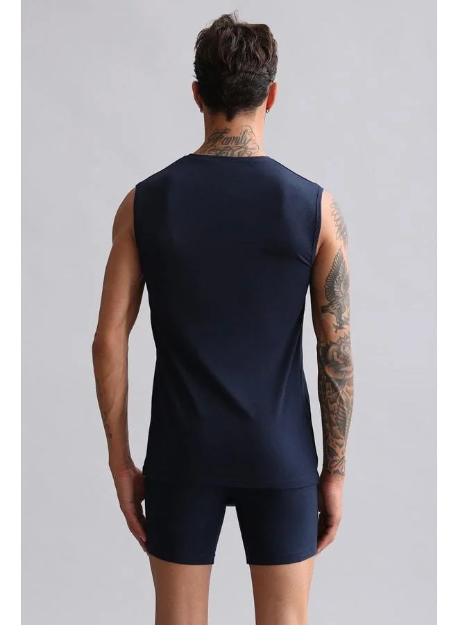 Aytuğ Cotton Modal by TENCEL HERCULES Slim Fit Bicycle Neck Sports Tank / T-Shirt Navy.