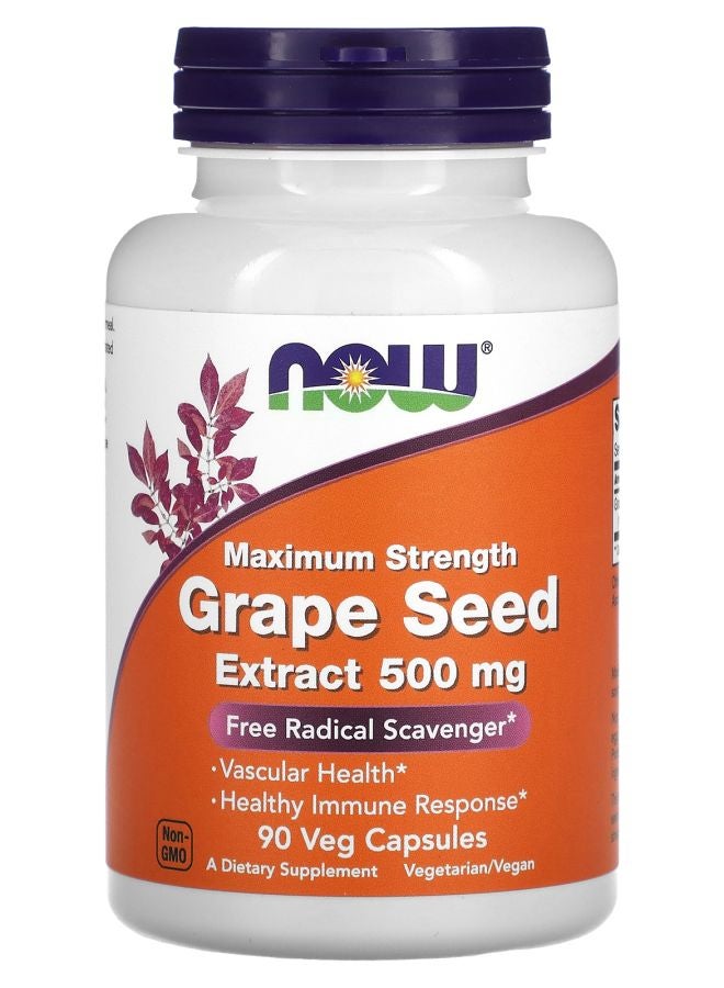 now مستخلص بذور العنب بقوة قصوى 500 ملغ 90 كبسولة نباتية