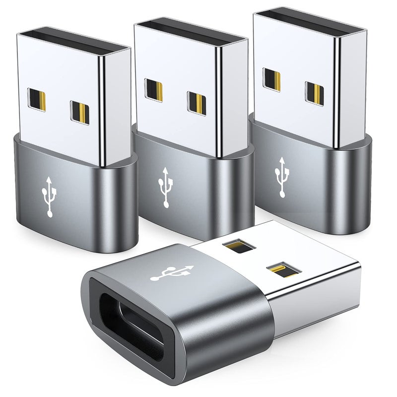 JXMOX USB C Female to USB Male Adapter 4-Pack, Type C to USB A Charger Cable Converter,Compatible with iPhone 11 12 13 14 15 16 17 Pro Max,iPad Pro Air 4 Mini 6,Samsung Galaxy S25 S24 S23 S22,Pixel - Image 1
