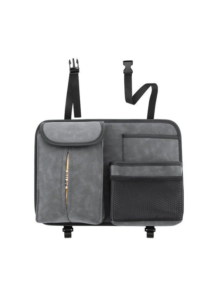 NANAO Excefore Car Back Seat Organizer,Multi-Pockets Leather Automotive Organizer With Tissue Box,Durable Hanging Front Seat Storage Box With Hooks, Universal Vehicle Travel Accessories (Gray) - Image 1