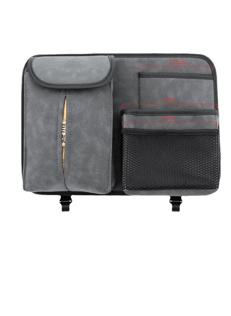 NANAO Excefore Car Back Seat Organizer,Multi-Pockets Leather Automotive Organizer With Tissue Box,Durable Hanging Front Seat Storage Box With Hooks, Universal Vehicle Travel Accessories (Gray) - Image 3