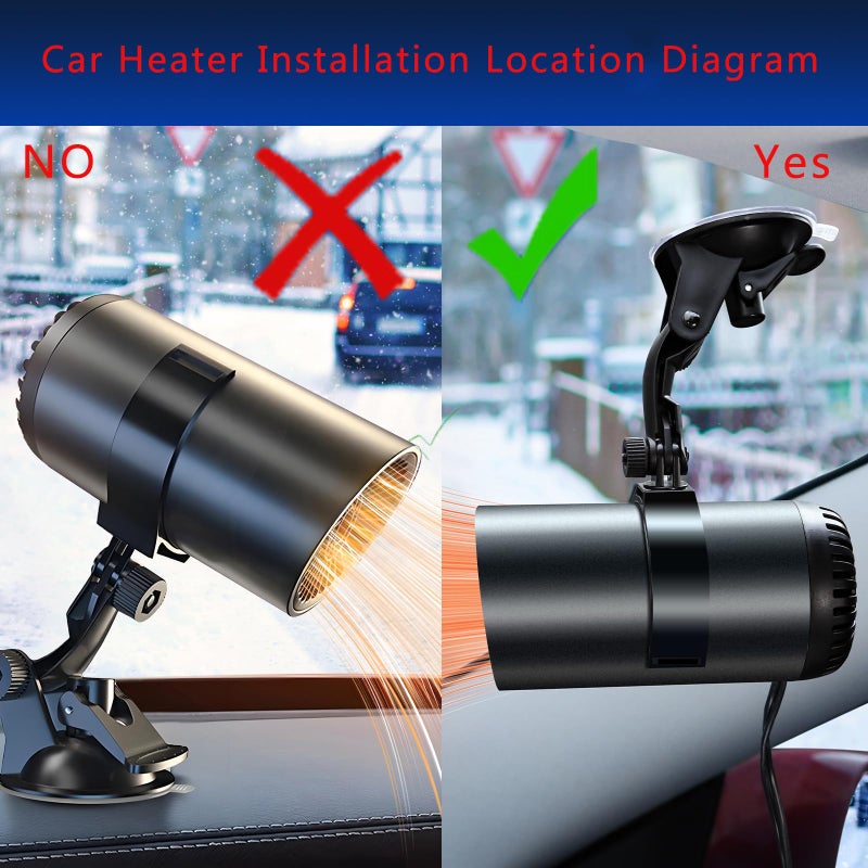 Elohei 12V Car Heater  150W 2 In 1 Fast Portable Fan Heater And Defroster For Car Windshield  Car Heater That Plugs Into Cigarette Lighter With Suction Holder For All Cars (Black) - Image 4