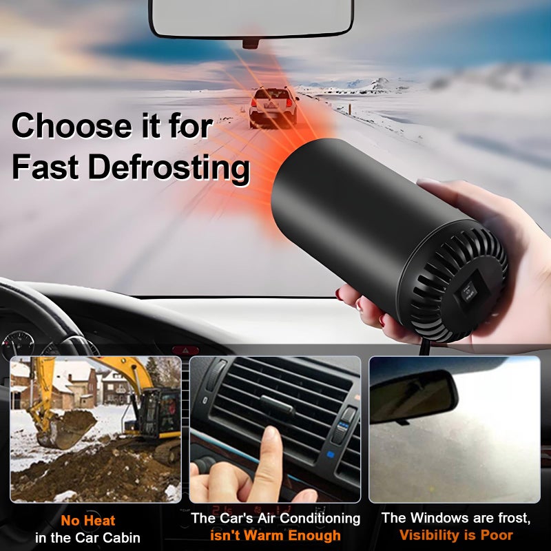 Elohei 12V Car Heater  150W 2 In 1 Fast Portable Fan Heater And Defroster For Car Windshield  Car Heater That Plugs Into Cigarette Lighter With Suction Holder For All Cars (Black) - Image 5