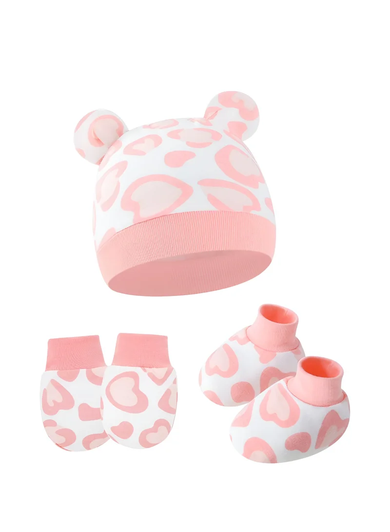 Bambimici Bambimici – Pink Heart Hat, Mittens & Booties Set