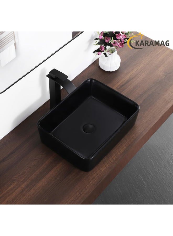 KARAMAG Black Vessel Sink,Rectangle 19"x15" Bathroom Sink Above Counter Porcelain Ceramic Small Sink Bowl Ceramic Vessel Sinks for Bathrooms - Image 3