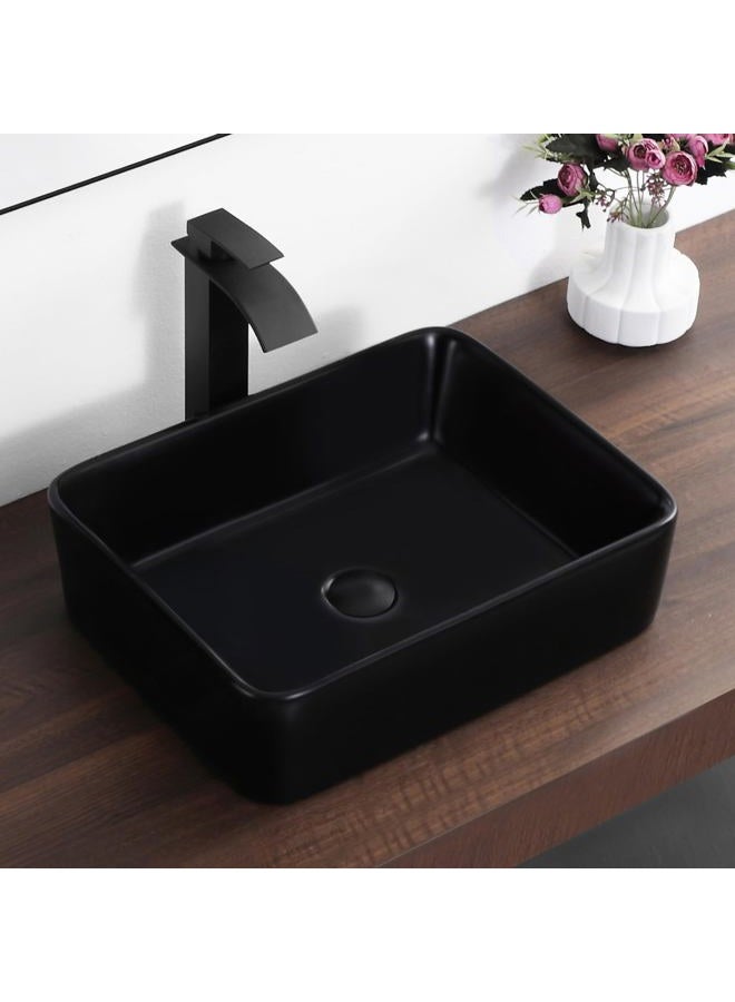 KARAMAG Black Vessel Sink,Rectangle 19"x15" Bathroom Sink Above Counter Porcelain Ceramic Small Sink Bowl Ceramic Vessel Sinks for Bathrooms - Image 1