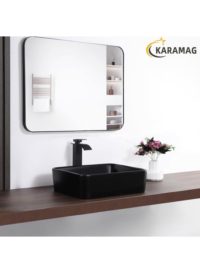 KARAMAG Black Vessel Sink,Rectangle 19"x15" Bathroom Sink Above Counter Porcelain Ceramic Small Sink Bowl Ceramic Vessel Sinks for Bathrooms - Image 4