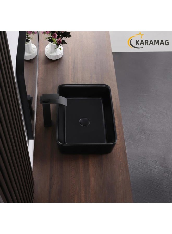 KARAMAG Black Vessel Sink,Rectangle 19"x15" Bathroom Sink Above Counter Porcelain Ceramic Small Sink Bowl Ceramic Vessel Sinks for Bathrooms - Image 5