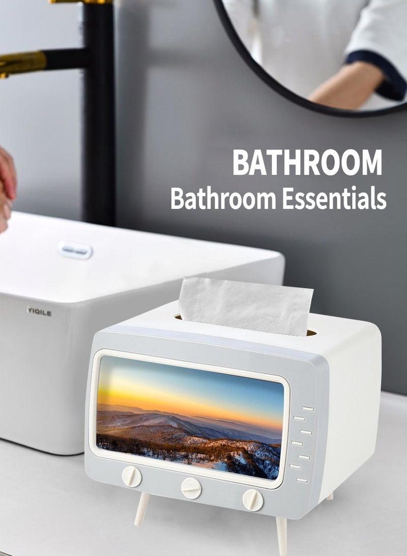 BEIRUI صندوق مناديل متعدد الوظائف، حامل هاتف محمول، صندوق مناديل مبتكر، تصميم شكل تلفاز ممتع، مناسب لغرفة النوم، المكتب، غرفة الطعام، المطبخ - Image 2