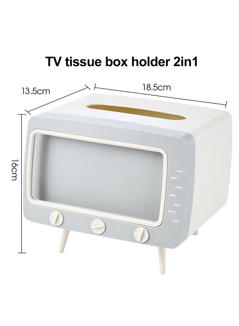 BEIRUI صندوق مناديل متعدد الوظائف، حامل هاتف محمول، صندوق مناديل مبتكر، تصميم شكل تلفاز ممتع، مناسب لغرفة النوم، المكتب، غرفة الطعام، المطبخ - Image 3