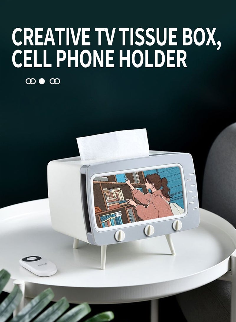 BEIRUI صندوق مناديل متعدد الوظائف، حامل هاتف محمول، صندوق مناديل مبتكر، تصميم شكل تلفاز ممتع، مناسب لغرفة النوم، المكتب، غرفة الطعام، المطبخ - Image 4