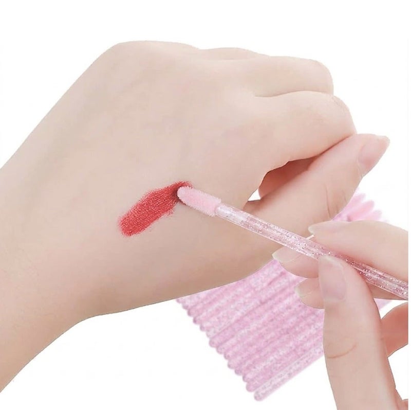 Me Now 100 Pcs Disposable Lip Brushes Set with Pink Glitter Handle, Soft Crystal Makeup Lipstick Gloss Wands Applicators, Professional Beauty Tool Kit for Makeup Extension &Cleaning - Image 3