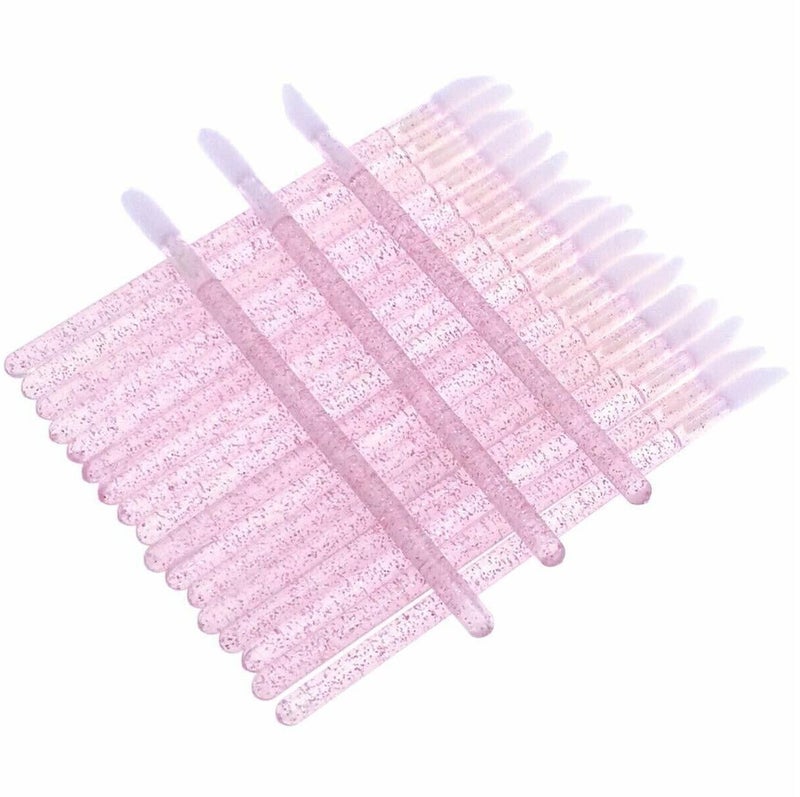 Me Now 100 Pcs Disposable Lip Brushes Set with Pink Glitter Handle, Soft Crystal Makeup Lipstick Gloss Wands Applicators, Professional Beauty Tool Kit for Makeup Extension &Cleaning - Image 2