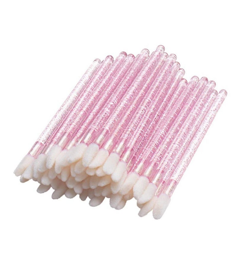 Me Now 100 Pcs Disposable Lip Brushes Set with Pink Glitter Handle, Soft Crystal Makeup Lipstick Gloss Wands Applicators, Professional Beauty Tool Kit for Makeup Extension &Cleaning - Image 1