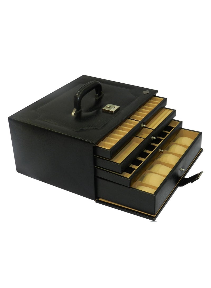 LAVERI LEATHER صندوق ساعات لافيري للرجال والنساء (18 ساعة، أقلام، فتحات للحلقات)، منظم حافظة ساعات من الجلد الفاخر مع غطاء زجاجي من الكريستال، وسادة قابلة للإزالة - Image 3