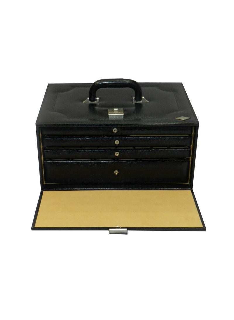 LAVERI LEATHER صندوق ساعات لافيري للرجال والنساء (18 ساعة، أقلام، فتحات للحلقات)، منظم حافظة ساعات من الجلد الفاخر مع غطاء زجاجي من الكريستال، وسادة قابلة للإزالة - Image 5