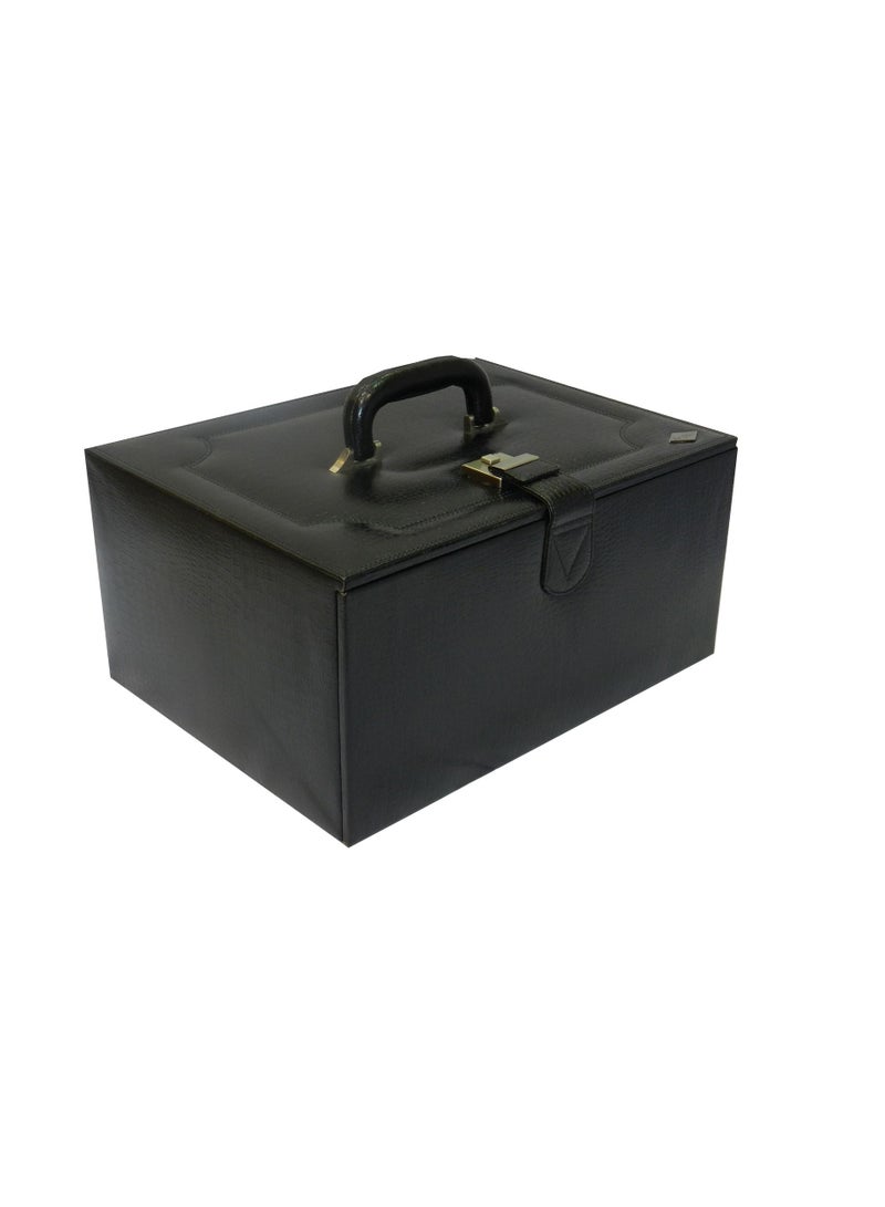 LAVERI LEATHER صندوق ساعات لافيري للرجال والنساء (18 ساعة، أقلام، فتحات للحلقات)، منظم حافظة ساعات من الجلد الفاخر مع غطاء زجاجي من الكريستال، وسادة قابلة للإزالة - Image 4