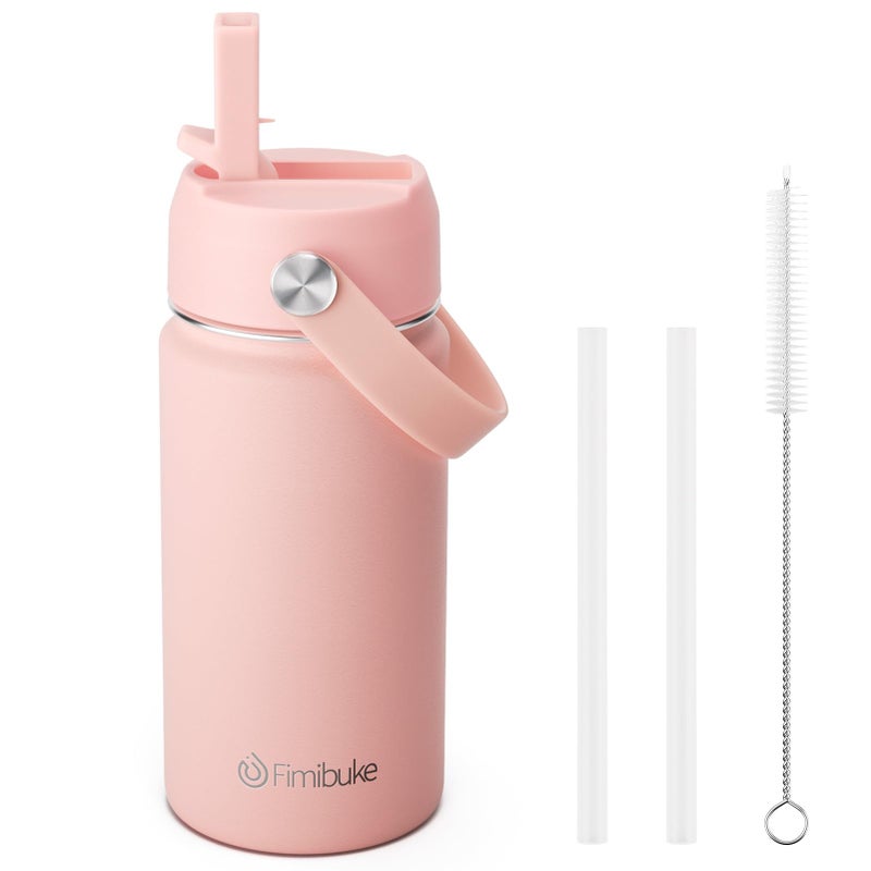 Fimibuke Kids Insulated Water Bottle 14oz BPA FREE 188 Stainless Steel Travel Tumbler Double Wall Vacuum Leak Proof Kids Cup with Straw Metal Water Bottle for School Boys Girls1 Pack Blush