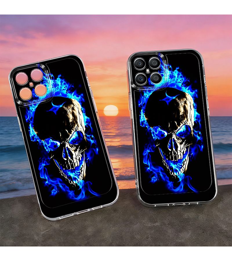 Phone Case Metal Texture Skull Blue Flame Pattern For Huawei Honor Y9S 50 60 8T 11I 13I Y70 Y71 Y91 7 6 5 4Lite 70 90 200 X5 X5B X5C X6 X6C X6B X6A X6A X7 X7B X7A X7C X8 X8A X8B X8C X9 X9A X9B X9C 400 Pro Lite Smart Compatible Model X6 Mixed Color 1 - Image 2
