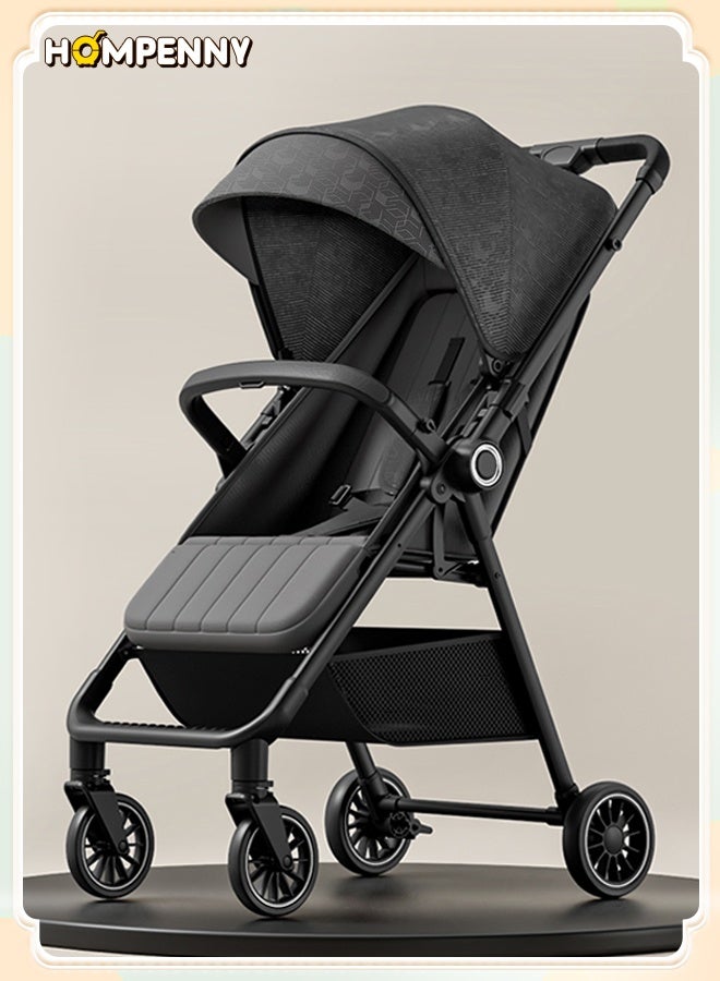 Hompenny Lightweight Reversible Travel Stroller｜High Landscape Design｜Only 4.8kg, One-Click Fold｜360° Shock-Absorbing Wheels｜Multi-Position Recline｜For 0–4 Years｜Cabin-Friendly Black Single Stroller - Image 1