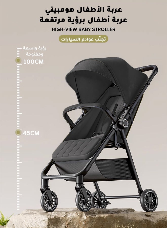 Hompenny Lightweight Reversible Travel Stroller｜High Landscape Design｜Only 4.8kg, One-Click Fold｜360° Shock-Absorbing Wheels｜Multi-Position Recline｜For 0–4 Years｜Cabin-Friendly Black Single Stroller - Image 4