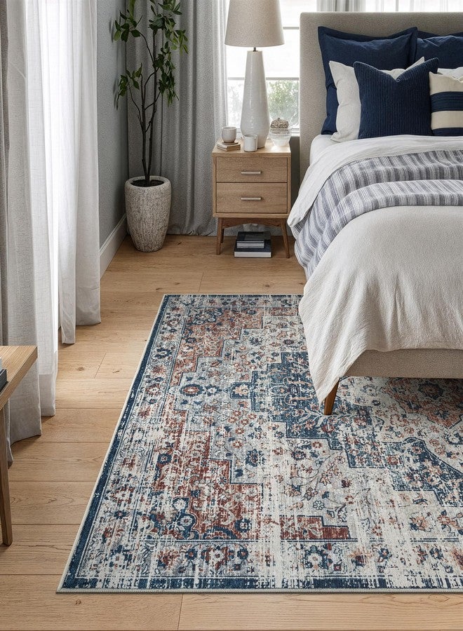Bloom Rugs Caria Washable Non-Slip 4x6 Rug - Terracotta/Teal Traditional Area Rug for Living Room, Bedroom, Dining Room, and Kitchen - Exact Size: 4' x 6' - Image 2