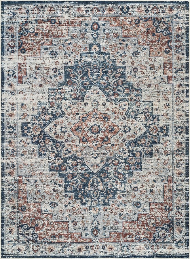 Bloom Rugs Caria Washable Non-Slip 4x6 Rug - Terracotta/Teal Traditional Area Rug for Living Room, Bedroom, Dining Room, and Kitchen - Exact Size: 4' x 6' - Image 3
