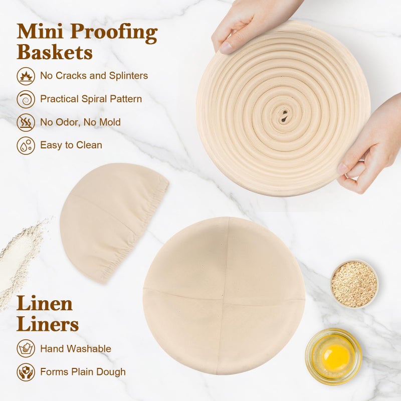 REMEIT 6 Pack 5 Inch Mini Banneton Bread Proofing Basket, REMEIT Sourdough Bread Baking Supplies, Small Banneton Basket Proofing Baskets for Sourdough Bread Baking - Image 5