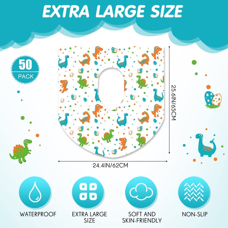 Reginary 50 Packs Disposable Toilet Seat Covers Extra Large Individually Wrapped for Kids and Adults, Portable Non Slip Waterproof Potty Seat Covers for Toddlers Potty Training, Travel (Dinosaur) - Image 3