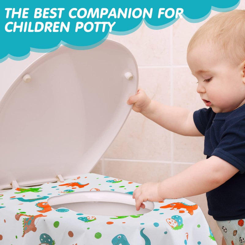 Reginary 50 Packs Disposable Toilet Seat Covers Extra Large Individually Wrapped for Kids and Adults, Portable Non Slip Waterproof Potty Seat Covers for Toddlers Potty Training, Travel (Dinosaur) - Image 4