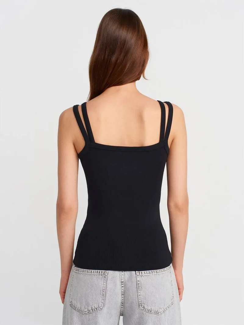 ديلفين DILVIN Ribbed Sleeveless Square-neck Blouse