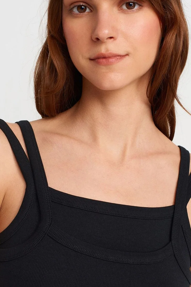 Dilvin Black DILVIN Ribbed Sleeveless Square-neck Blouse for Women | Best Price UAE