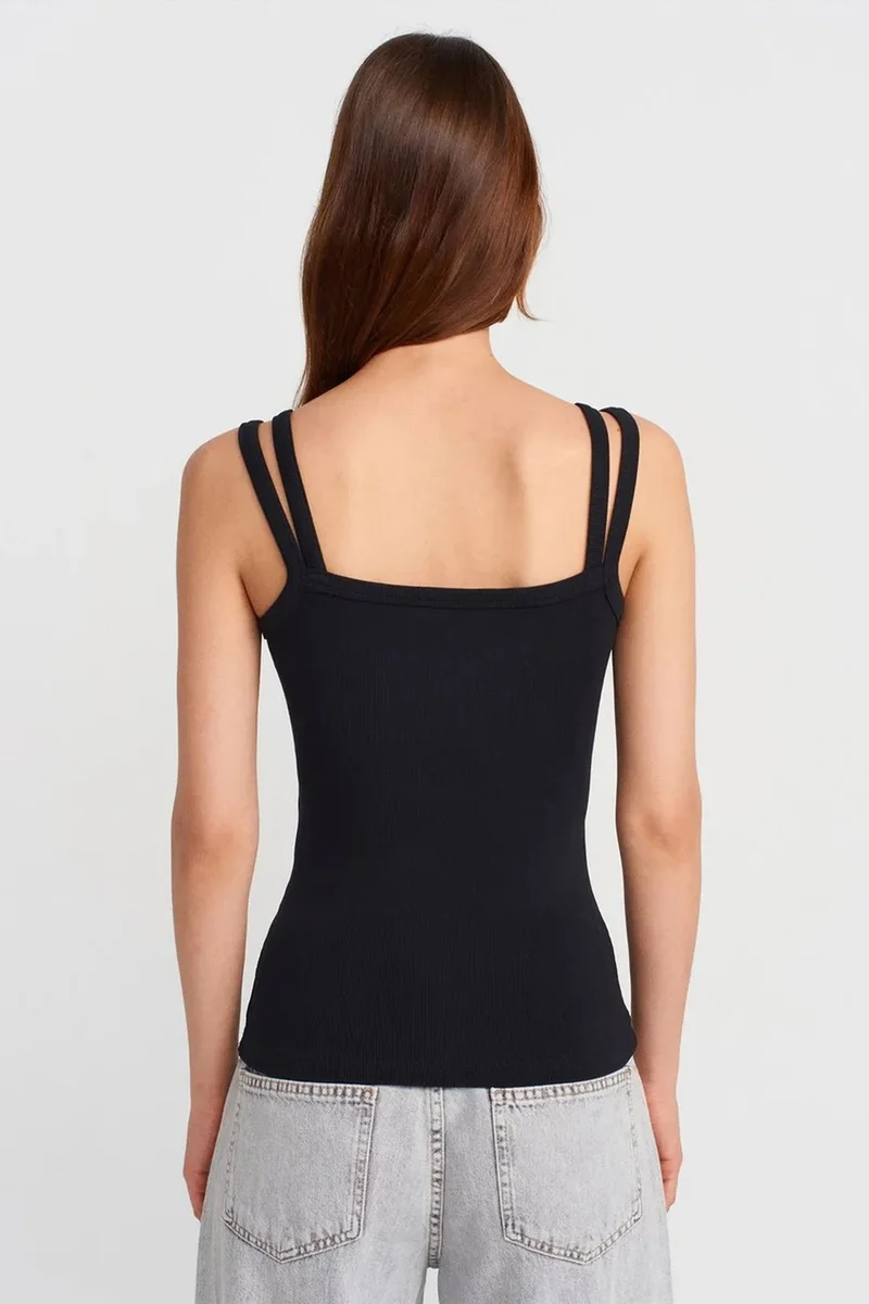 Dilvin Black DILVIN Ribbed Sleeveless Square-neck Blouse for Women | Best Price UAE