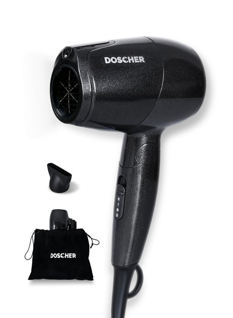 Portable Foldable Hair Dryer 1000W with Concentrator Nozzle & Travel Pouch, 3 Speed Settings, Compact Lightweight Design, 2m Cord with Velcro Strap, Dual Voltage Blow Dryer for Home & Travel