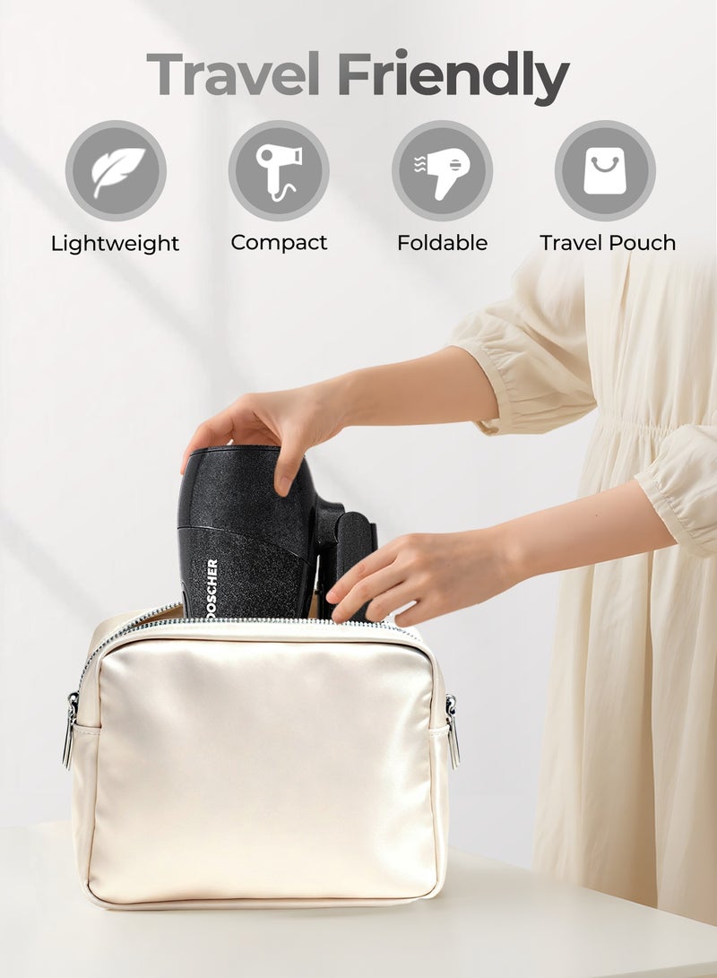DOSCHER Portable Foldable Hair Dryer 1000W with Concentrator Nozzle & Travel Pouch, 3 Speed Settings, Compact Lightweight Design, 2m Cord with Velcro Strap, Dual Voltage Blow Dryer for Home & Travel - Image 5