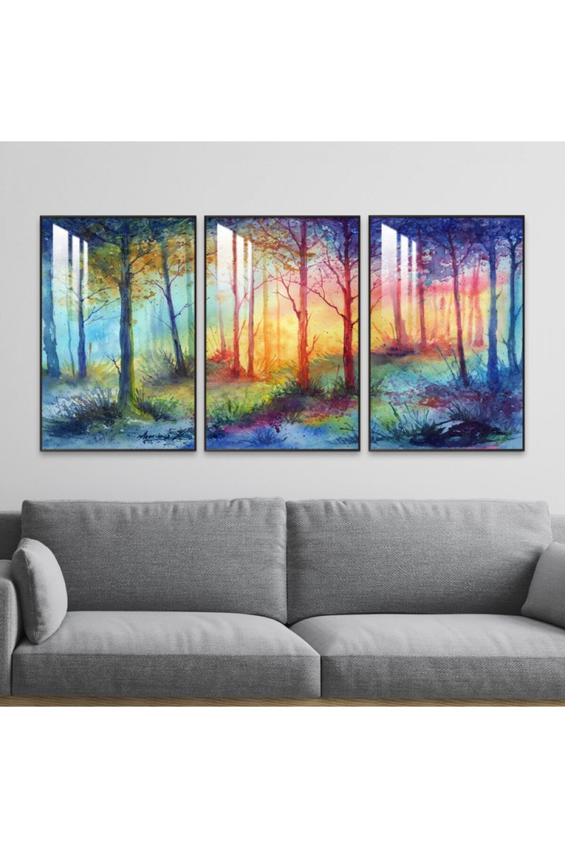 Marktna Three wooden wall painting with a frame and a clear acrylic layer - Image 1