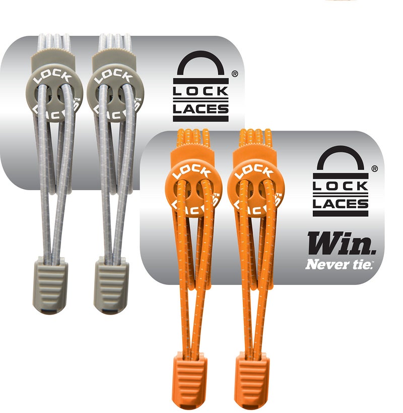 Lock Laces No-Tie Elastic Shoelaces (2-Pack) â€“ One Size Fits All â€“ Original Elastic Lacing Solution for Sneakers, Running & Athletic Shoes (Cool Gray-Orange) - Image 1