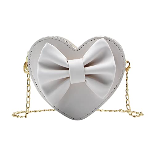 ZGMYC Cute Heart-shaped Crossbody Purse Bowknot Shoulder Bag Satchel for Little Girls Toddlers (White) - Image 1